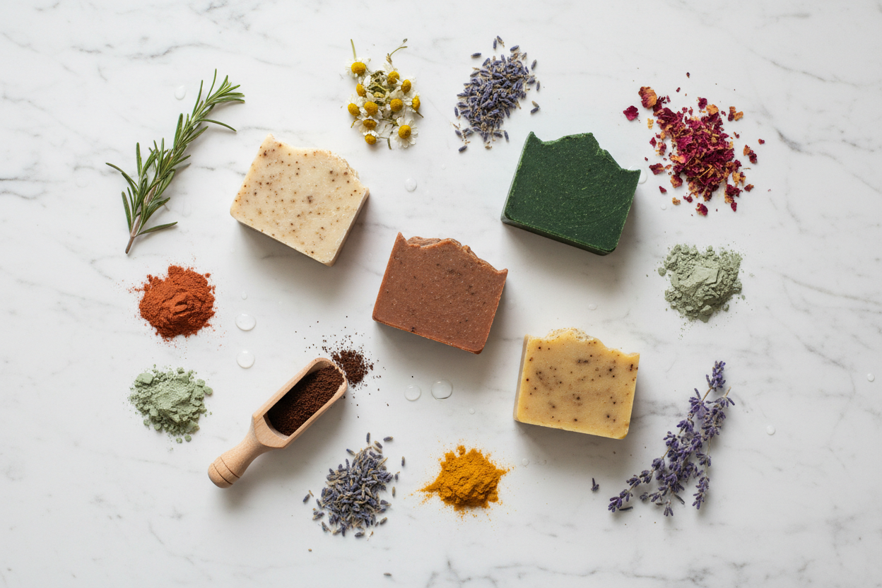 Handmade soap and exfoliating ingredients