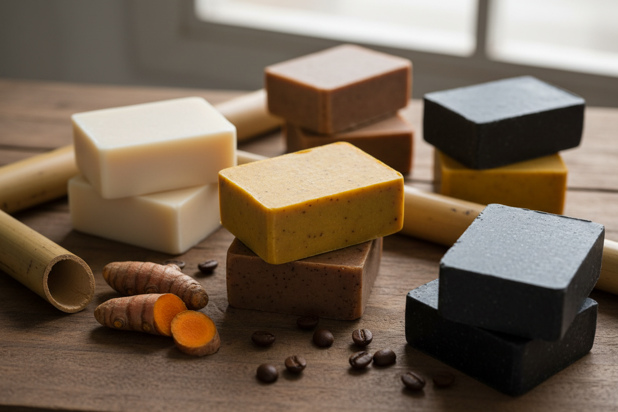 Selection of natural handmade soaps